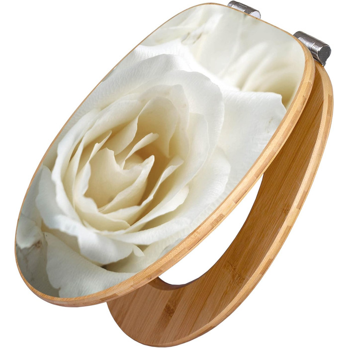 Сидіння для унітазу з бамбука banjado White Roses, плавне закривання, дерев'яний туалетний кришка з автоматичним опусканням, універсальний розмір