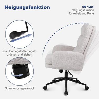 Крісло для робочого столу Youhauchair з кашеміру, ергономічне офісне крісло з високою спинкою, зручне крісло для туалету, поворотне крісло з регульованою висотою, кремове крісло з високою спинкою з кашеміру