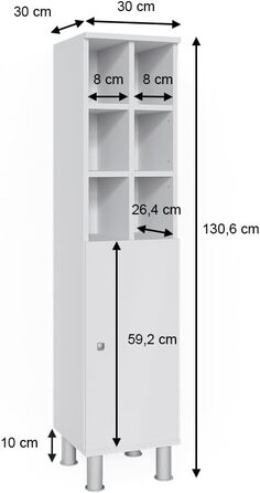 Пенал для ванної Vicco Fynn білий 30x130,6 см, велика дверцята