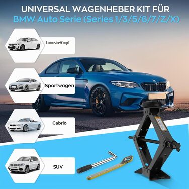 Універсальний гвинтовий домкрат-ромб IMAYCC 2.5т для BMW (Серії 1, 3, 5, 6, 7, Z, X) з гумовими накладками та торцевим ключем, чорний