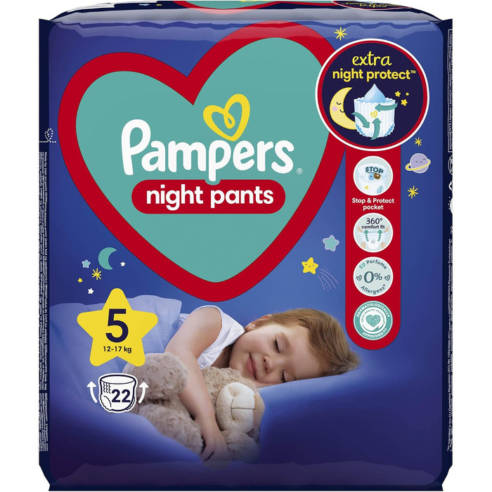 Підгузки-трусики Pampers Night Pants для нічного сну, розмір 5 (12-17 кг), 22 шт.
