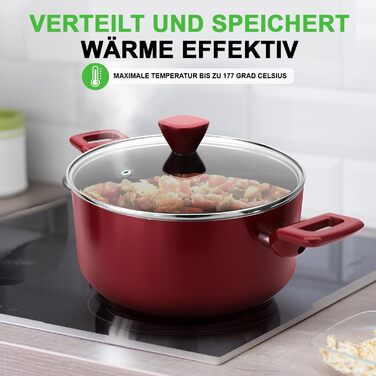 Набір посуду NutriChef 13 предметів: антипригарні каструлі та сковорідки для індукції, газу, електро- та керамічних плит, з прозорими кришками, PFOA-free, для здорового приготування, червоний