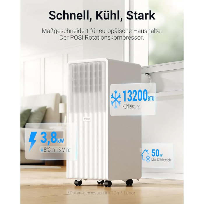 Мобільний кондиціонер 9000 BTU з відвідною трубою R290 для кімнат до 33м²/90м³ з таймером, матовий білий