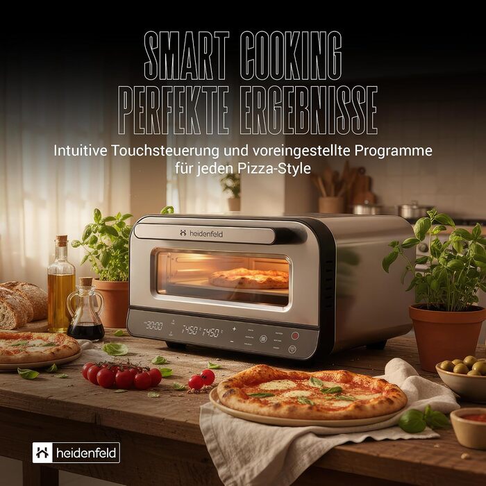 Електрична піч для піци Heidenfeld Pizzaboss, 1850 Вт, до 450°C, повний набір, сріблясто-чорний