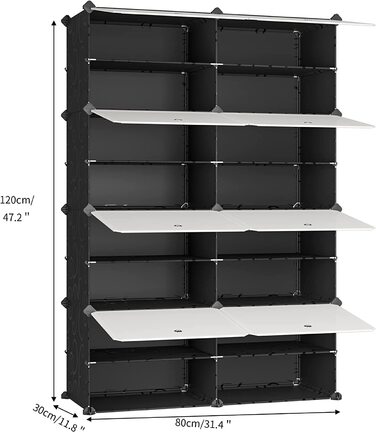 JOISCOPE модульна полиця для взуття з прозорими дверцятами, 2x6 секцій, стелаж-органайзер для передпокою, спальні, чорний з білим, штабельований