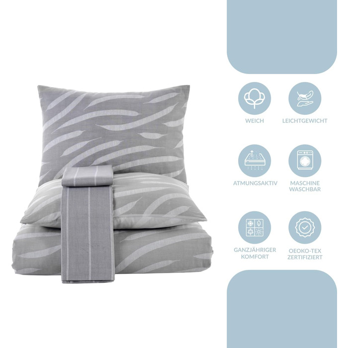Комплект постільної білизни з бавовни Prime Grey: підковдра 200x220 см та 2 наволочки 80x80 см, дихаюча та м'яка, з блискавкою, сертифікат Oeko-TEX, сірий колір