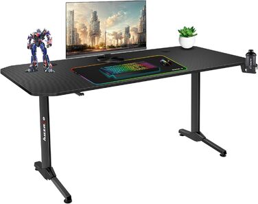Ігровий стіл Huzaro Hero 4.7 XXL 160x75 см, карбон, з органайзером для кабелів та килимком для миші, чорний, для геймерів, комп'ютерний, офісний