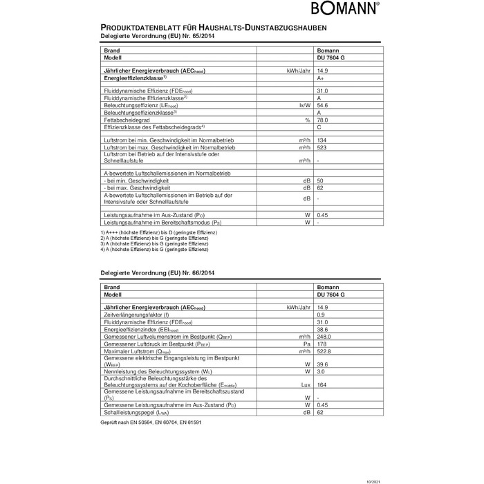 Витяжка кухонна Bomann DU 7604 60 см, безщітковий DC-мотор, режим рециркуляції та відведення повітря, 9 рівнів швидкості, тиха