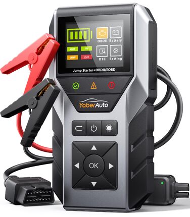 Пусковий пристрій YaberAuto Jump Starter 7000A з OBD2 діагностикою та тестером акумулятора, Powerbank 16800mAh для бензинових та дизельних авто (до 10л), з LED-ліхтарем