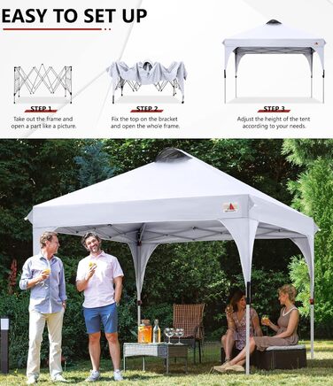 Павільйон ABCCANOPY 3x3 м водонепроникний, для фестивалів і відпочинку на вулиці, з сонцезахистом, білий, без бокових стінок, комплект: роликовий чохол, 4 вагові сумки, 4 мотузки, 4 кілки