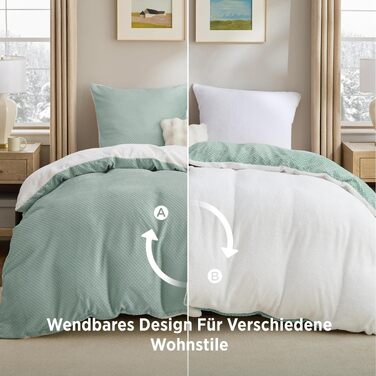 Комплект постільної білизни BEDSURE з фланелі, теплий набір 3-4 предмети (Зелений), підковдра 155x220 см, наволочка 80x80 см