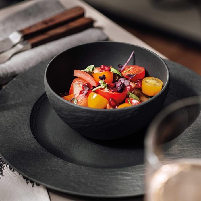 Стартовий набір посуду Villeroy & Boch Manufacture Rock, 6 предметів, чорний матовий, порцеляна преміум, для сервірування столу, придатний для посудомийної машини та мікрохвильової печі, для однієї особи