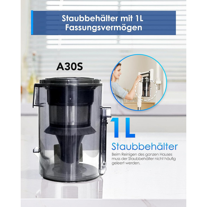 Бездротовий пилосос Tineco A30S 160W, 20000 Па, 60 хв, ручний, 1 л контейнер, ZeroTangle щітка, для підлоги, килимів, шерсті тварин