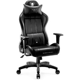 Ігрове крісло Diablo X-One 2.0, ергономічне, чорне, з регульованими підлокітниками, подушками для шиї та попереку, офісний стілець для геймерів, розмір L, функція гойдання