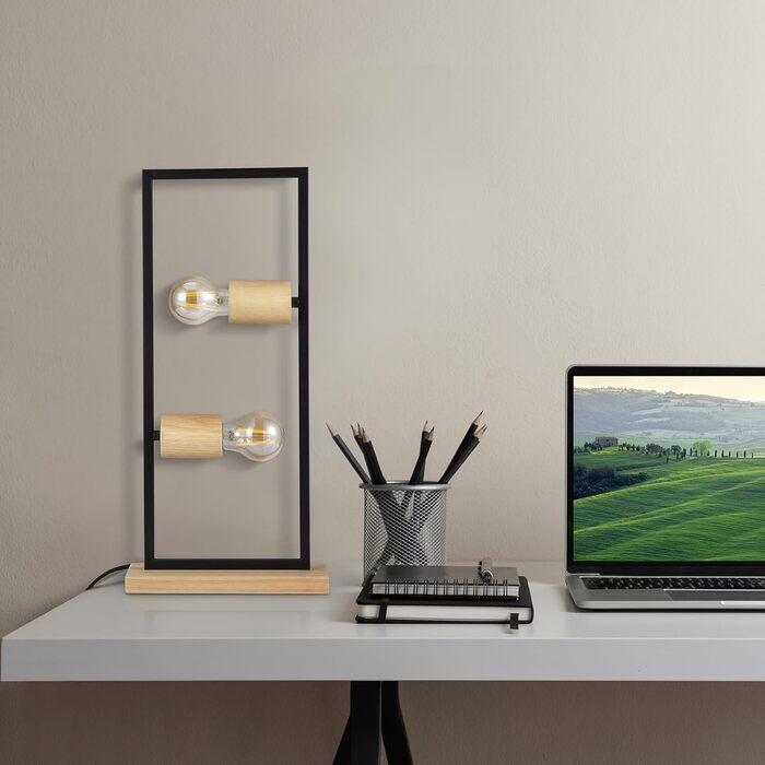 Настільна лампа Paco Home, дерев'яна, чорна, ретро-вінтаж, E27, LED, індустріальний дизайн, для вітальні та спальні, бамбукова, тип 3