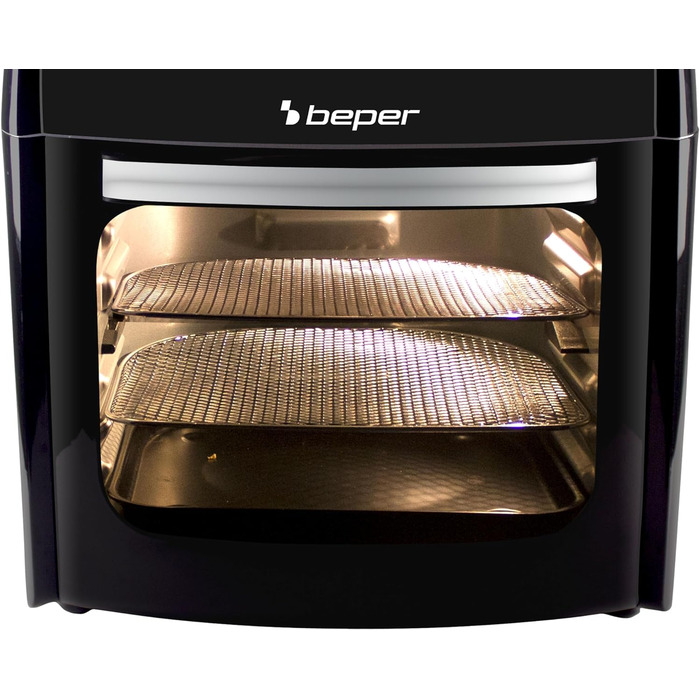 Аерофритюрниця BEPER P101FRI012 цифрова, 12 л, 1800 Вт, гриль, тостер, сушарка, 8 програм, сенсорна панель, аксесуари, чорна