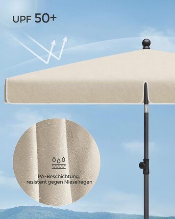 Сонцезахисна парасолька для балкона та тераси SONGMICS UPF 50+, регульована за висотою та кутом нахилу (30°), з сумкою для зберігання, для саду, без стійки, GPU180G01