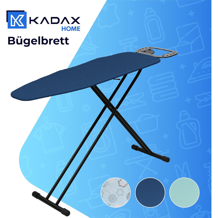 Праскадошка KADAX 120x38 см, складана, регульована по висоті, з антипригарними ніжками та 8 мм пінною підкладкою, темно-синя