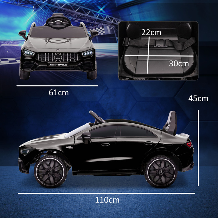 AIYAPLAY Дитячий електромобіль 12V дитячий автомобіль з дистанційним керуванням, музика, електромобіль з підсвічуванням, порт USB/MP3, функція реверсу, до 5 км/год, для дітей 3-6 років, чорний