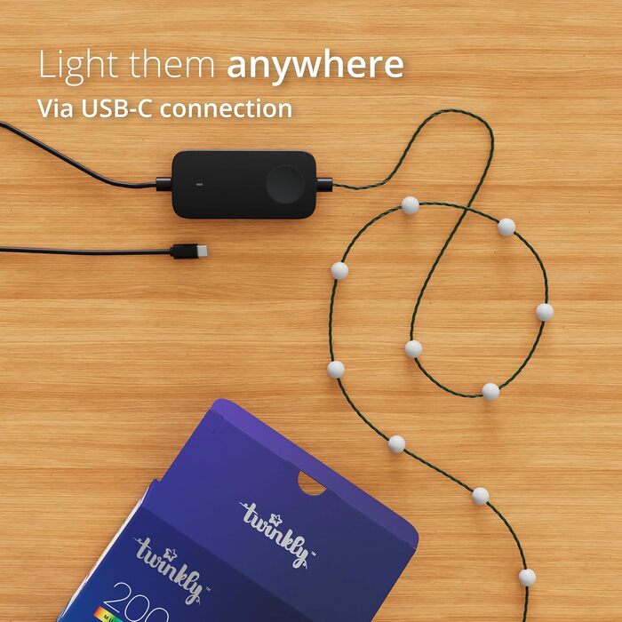 Гірлянда Twinkly Strings Pearls 200 LED, перлинна форма, RGB, багатокольорова, сумісна з Alexa та Google Home, для геймінгу, USB-C, зелений кабель, 2 x 6 м