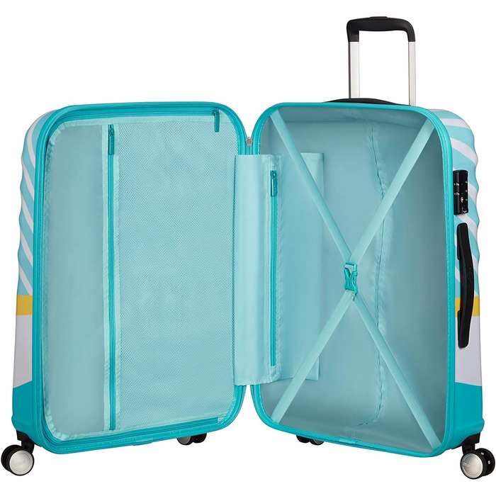 Валіза American Tourister Wavebreaker Disney Mickey Blue Kiss, 67 см, 64 л, багатобарвна, на колесах-спінерах