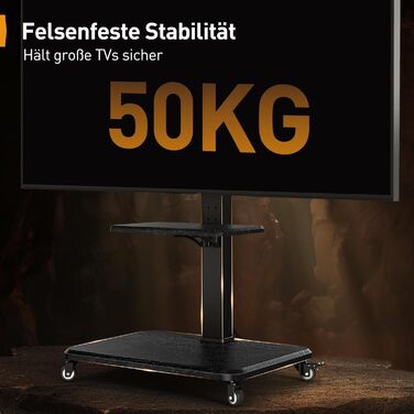 Підставка для телевізора Perlegear на коліщатках, 32-75 дюймів, до 50 кг, регульована по висоті, поворотна, нахильна, з підсвічуванням, VESA 600x400 мм, PGTVMC27