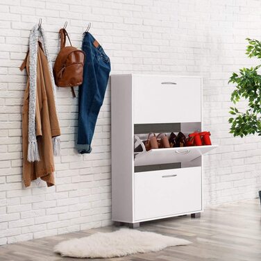 Шафа для взуття Casaria® на 18 пар, 115x60x25 см, 3 дверцята, дерево бук, білий колір, з блокуванням від перекидання