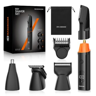 MAXGROOM 4-в-1 Триммер для інтимної зони чоловічий, водонепроникний, з Type-C зарядкою, для тіла, бороди, обличчя, пахв та мошонки коричневого кольору