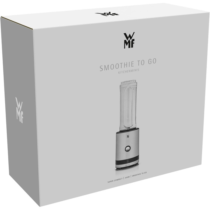 Міксер-блендер WMF Küchenminis Smoothie-to-go, стаціонарний потужний блендер 300 Вт з двома пляшками-чашами по 0,6 л, матова нержавіюча сталь, сріблястий