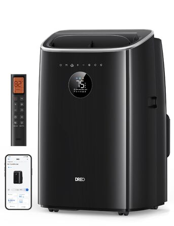 Мобільний кондиціонер DREO AC319S 7500 BTU (3-в-1: охолодження/вентиляція/осушення), з керуванням через додаток, голосове керування, без дренажу, комплект для вікна, чорний
