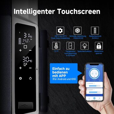 Автомобільний компресорний холодильник AAOBOSI 50л з Wi-Fi, 12/24V/220V, -20°C для авто, кемпінгу, вантажівок, з двома зонами охолодження