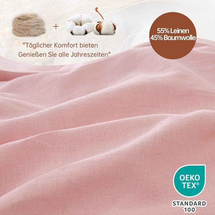 Комплект постільної білизни Simple&Opulence напівльон 135x200 см, дихаюча підковдра та наволочка 80x80 см, бавовна та льон, Oeko-TEX, рожевий