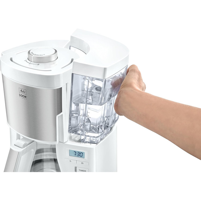 Кавоварка Melitta Look Timer з таймером, крапельна, 10 чашок, біла, скляна колба