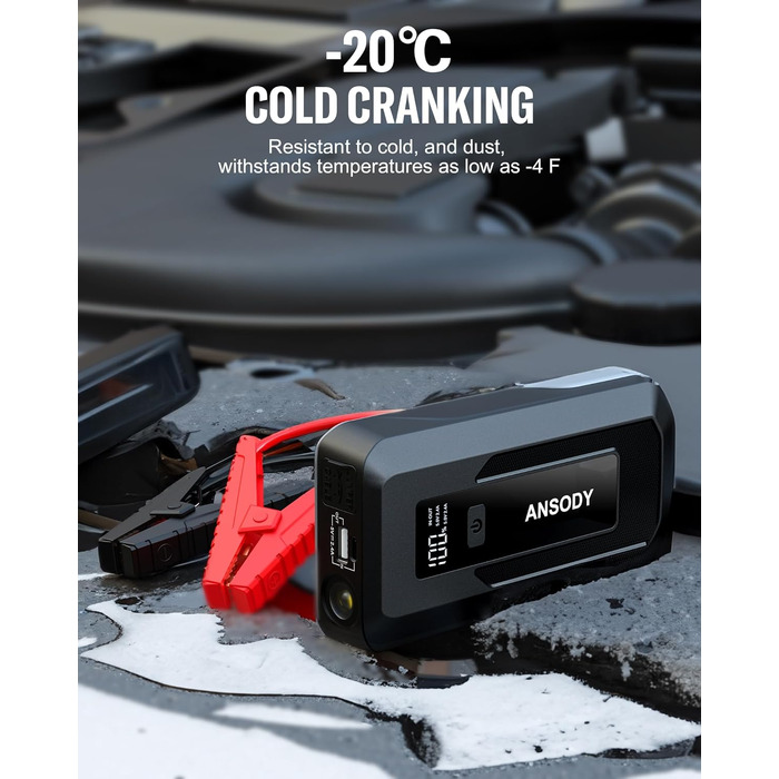 Бустерний пускач автомобіля 3000A Powerbank для авто 12V (до 10л бензин/8л дизель) з LED-ліхтарем та пусковими кабелями, сірий