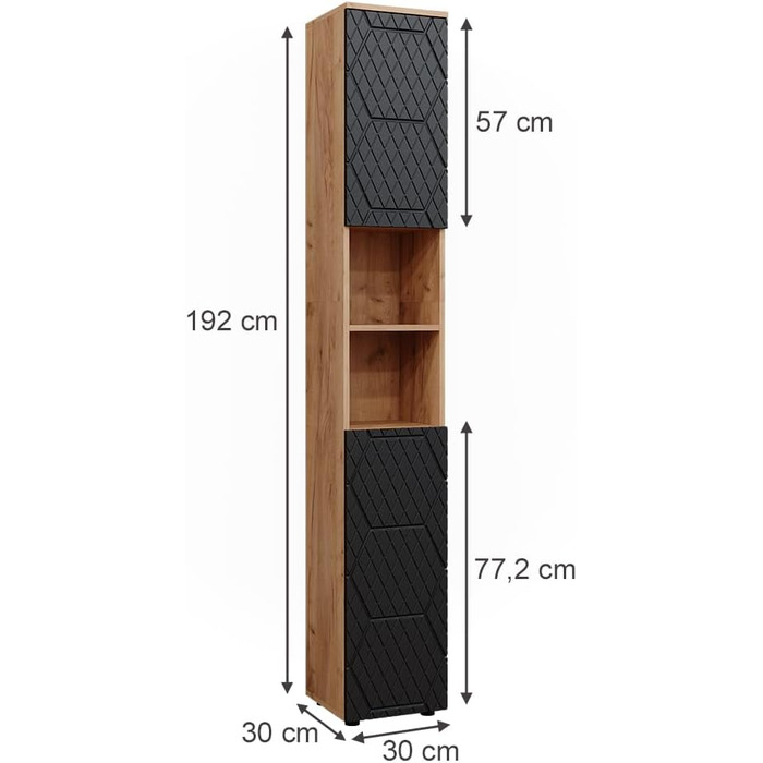 Шафа для ванної Vicco Irma, золота дубова/антрацит, 30x192 см, антрацит смугастий