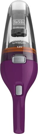 Акумуляторний ручний пилосос BLACK+DECKER Dustbuster 3.6В, безмішковий, бездротовий, широка насадка, знімний контейнер, зарядна станція з кріпленням на стіну, колір баклажан