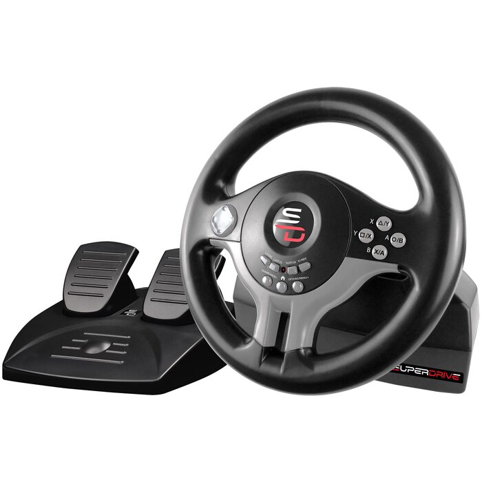 Руль гоночний Subsonic Superdrive SV250 з педалями та перемикачами для PS4, Xbox Series X/S, Xbox One, PC - діаметр 22 см, чорний