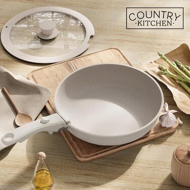 Набір посуду Country Kitchen (13 предметів): каструлі та сковороди з антипригарним покриттям, знімною ручкою, підходять для духовки та кемпінгу (Rhombus, кремовий)