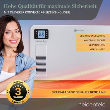 Електричний конвектор Heidenfeld EK100, 2300 Вт, з пультом, таймером і LCD-дисплеєм, для обігріву до 40 м²