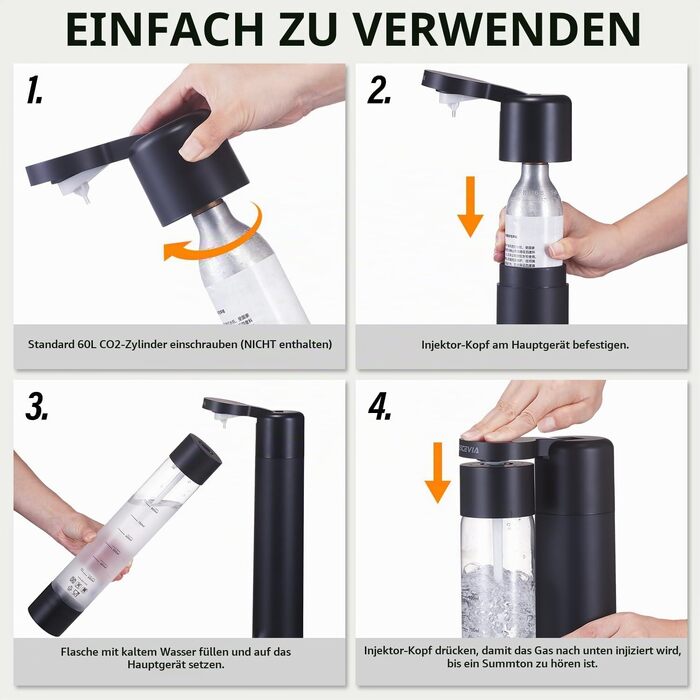 Сифон для газування води Seltzer Sprudelwasser-Maschine, домашній содоmaker з 2 BPA-free пляшками по 1 л, сумісний з балонами CO2 60 л, чорний