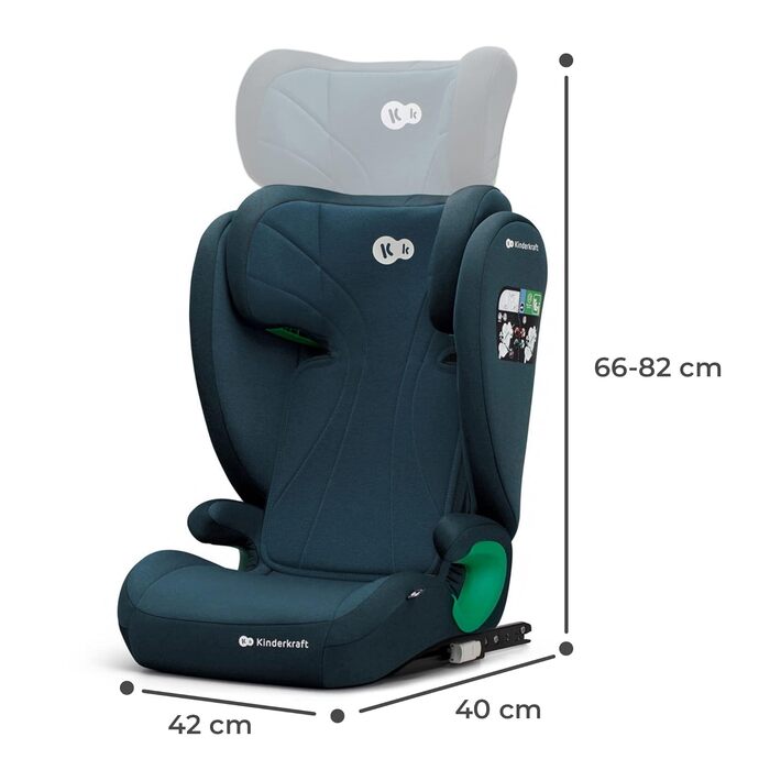 Дитяче автокрісло Kinderkraft JUNIOR FIX2 I-SIZE 15-36 кг, Isofix, регульована спинка і підголівник, безпечне, легке, для дітей 100-150 см, синє