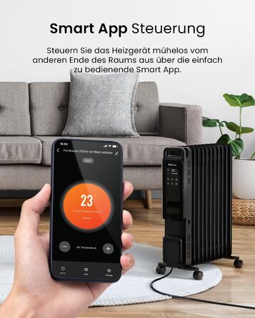 Електричний масляний радіатор Pro Breeze OmniWarm 2500W з 11 секціями, чорний - енергозберігаюча теплова панель з термостатом, таймером та захистом від перегріву
