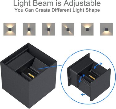 Klighten LED бра 12 Вт, настінні світильники для внутрішніх і зовнішніх робіт, регульований світловий потік вгору-вниз, тепле біле світло 3000K, IP65, антрацит RAL 7016, комплект 2 шт, для вітальні, спальні, балкона