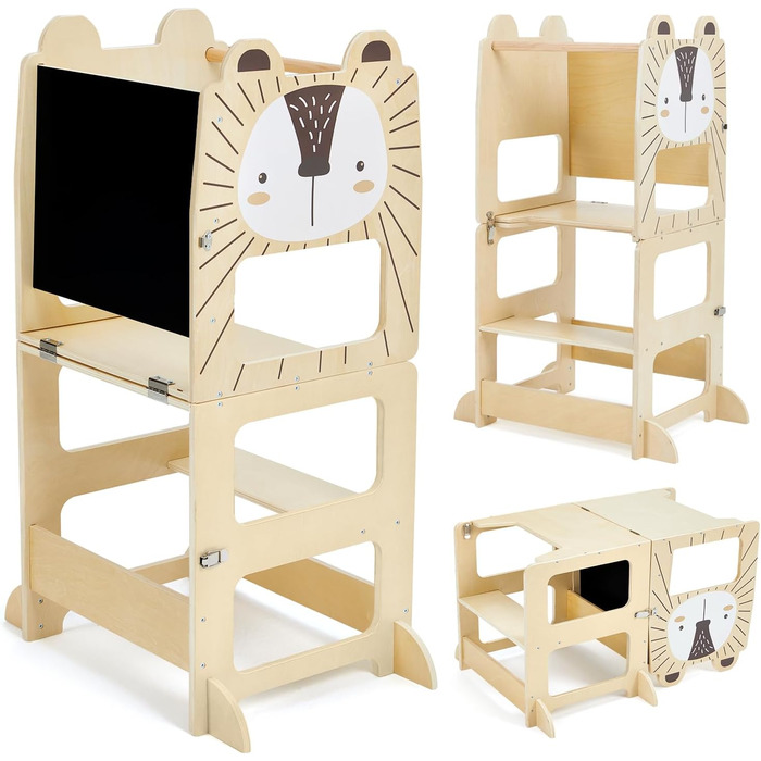 Дерев'яний навчальний столик-сходинка Labebe Montessori для дітей від 1 року (92x38.5x42 см), 3-в-1, з дошками для повідомлень