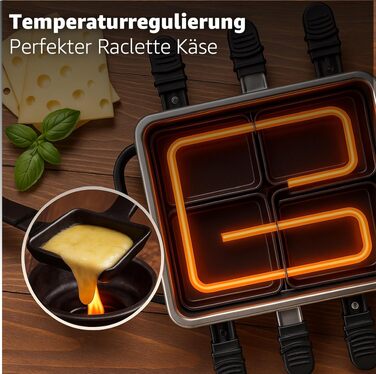 Набір для раклету 8er Raclette - гриль для столу з антипригарними сковорідками та скребками, гранітна та антипригарна плити (набір для фондю)