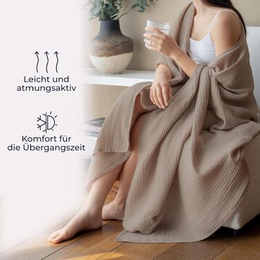 Муслінова покривало Dreamzie 220x240 см, 100% бавовна, колір Taupe (тауп)