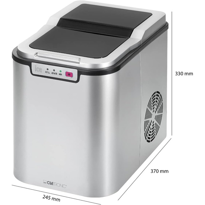 Льодогенератор Clatronic EWB 3785 Inox: Швидке виробництво льоду (10 хв), самоочищення, 12 кг/24 год, резервуар 1.5 л