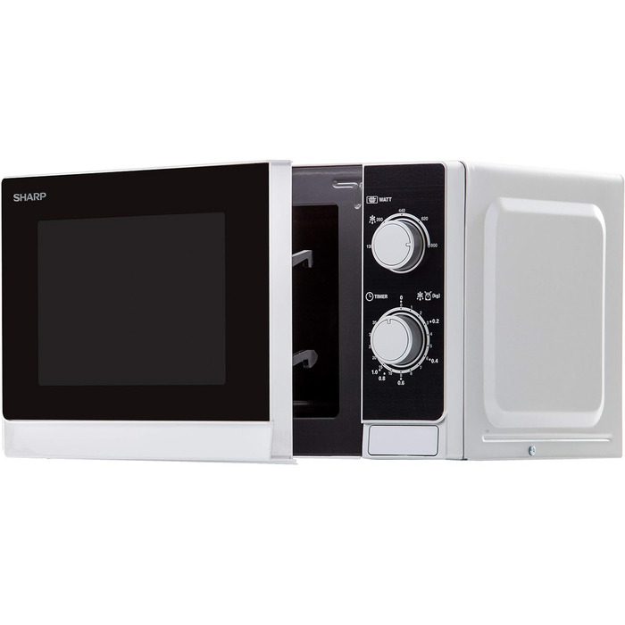 Мікрохвильова піч Sharp R200INW 20 л, 800 Вт, 5 режимів, таймер 35 хв, розморожування за вагою, енергозбереження, скляний піддон 25,5 см, срібляста
