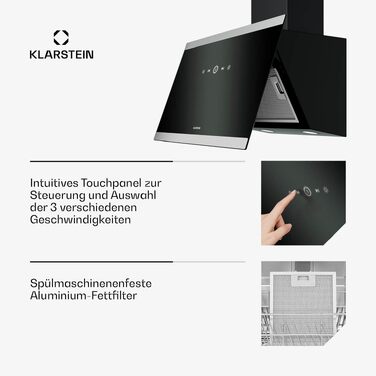 Витяжка кухонна Klarstein FlashLine 60, чорно-мідна, 524 м³/год, сенсорне керування, LED-підсвітка, клас A++, режим відведення та рециркуляції, 60 см