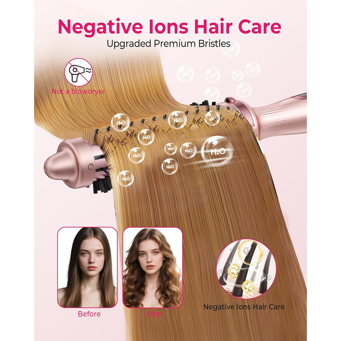 UKLISS Hairstyler 5 в 1: Фен-щітка, стайлер для волосся, плойка, насадки для об'єму та випрямлення (Класичний Рожевий)